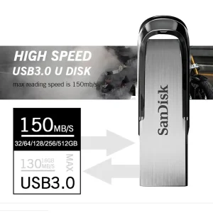 فلش مموری سن دیسک مدل Ultra Flair CZ73 ظرفیت 512 گیگابایت با بدنه فلزی، رابط USB 3.0 و سرعت خواندن 150 مگابایت بر ثانیه، سازگار با ویندوز، مک، گوشی، تبلت و تلویزیون