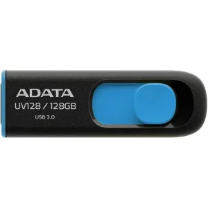 فلش مموری کشویی ای‌دیتا مدل DashDrive UV128 ظرفیت 128GB، رابط USB 3.0 با سرعت خواندن 90 و نوشتن 40 مگابایت بر ثانیه، طراحی بدون درپوش و بدنه مات ضدخش و گردوغبار