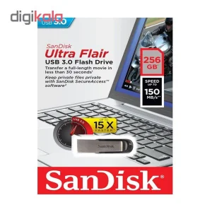 فلش مموری سن دیسک Ultra Flair CZ73 ظرفیت 256 گیگابایت، سرعت خواندن 150 مگابایت بر ثانیه، طراحی فلزی و سبک