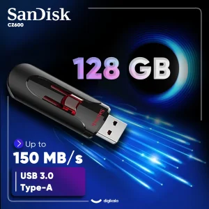 فلش مموری سن دیسک مدل CZ600 ظرفیت 128 گیگابایت رابط USB 3.0 Type-A کشویی، سرعت انتقال 150 مگابایت بر ثانیه، سازگار با گوشی، تبلت، کامپیوتر، لپ‌تاپ و تلویزیون