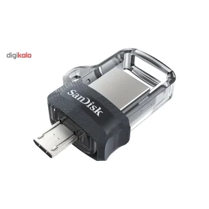 فلش‌مموری سن دیسک مدل Ultra Dual Drive M3.0 ظرفیت 256 گیگابایت با رابط USB3.0 و microUSB، سرعت خواندن تا 150 مگابایت بر ثانیه، طراحی کشویی و پشتیبانی از اپلیکیشن SanDisk Memory Zone