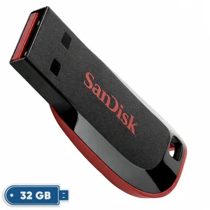 فلش مموری سن دیسک Cruzer Blade CZ50 ظرفیت 32 گیگابایت با رابط USB 2.0، سرعت انتقال 30 مگابایت بر ثانیه، طراحی بدون درپوش و بدنه مات مقاوم در برابر لک و اثر انگشت، دارای شیار اتصال بند و نرم‌افزار امنیتی