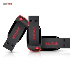 فلش مموری سن دیسک Cruzer Blade CZ50 ظرفیت 32 گیگابایت با رابط USB 2.0، سرعت انتقال 30 مگابایت بر ثانیه، طراحی بدون درپوش و بدنه مات مقاوم در برابر لک و اثر انگشت، دارای شیار اتصال بند و نرم‌افزار امنیتی