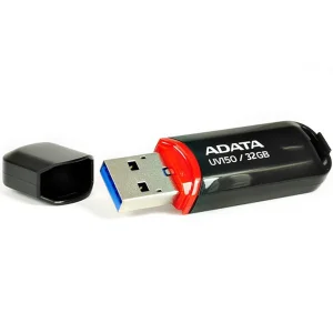 فلش مموری ای دیتا مدل UV150 ظرفیت 32 گیگابایت با رابط USB 3.2 Gen1، سرعت خواندن 90 مگابایت بر ثانیه، سرعت نوشتن 40 مگابایت بر ثانیه، طراحی درپوش‌دار و سازگار با ویندوز، مک و لینوکس