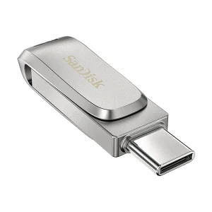 فلش مموری 128 گیگابایت سن دیسک مدل Ultra Dual Drive Luxe با دو رابط USB Type-C و USB Type-A، سرعت انتقال 150 مگابایت بر ثانیه، بدنه فلزی و سازگار با ویندوز، مک، اندروید و iOS