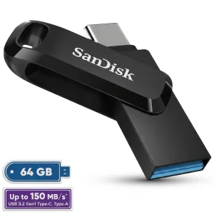 فلش مموری سن دیسک 64 گیگابایت مدل Ultra Dual Drive Go با دو رابط USB Type-C و USB Type-A، استاندارد USB 3.2 Gen1، طراحی چرخشی، سازگار با اندروید، iOS، ویندوز و مک، مناسب گوشی، تبلت، کامپیوتر و تلویزیون
