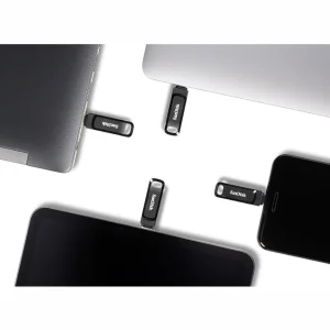 فلش مموری سن دیسک 64 گیگابایت مدل Ultra Dual Drive Go با دو رابط USB Type-C و USB Type-A، استاندارد USB 3.2 Gen1، طراحی چرخشی، سازگار با اندروید، iOS، ویندوز و مک، مناسب گوشی، تبلت، کامپیوتر و تلویزیون