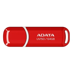 فلش مموری ای دیتا مدل UV150 ظرفیت 64 گیگابایت، رابط USB 3.2 Gen1 با سرعت خواندن 100 مگابایت بر ثانیه، درپوش‌دار، سازگار با ویندوز، مک و لینوکس، مناسب موبایل، تبلت، لپ‌تاپ و تلویزیون