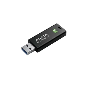 فلش مموری ای دیتا مدل UC320 ظرفیت 128 گیگابایت با رابط USB 3.2، مقاوم در برابر ضربه و طراحی کشویی، سازگار با سیستم‌عامل‌های ویندوز، مک و لینوکس، ساخته شده از پلاستیک بازیافتی