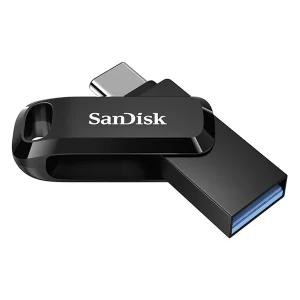 فلش مموری سن دیسک Ultra Dual Drive Go ظرفیت 256 گیگابایت با دو رابط USB Type-C و USB Type-A، طراحی چرخشی، سرعت خواندن 150 مگابایت بر ثانیه، سازگار با کامپیوتر، لپ‌تاپ، تبلت و گوشی موبایل