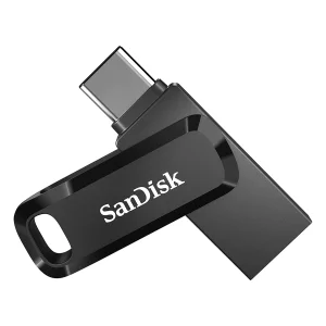 فلش مموری سن دیسک Ultra Dual Drive Go ظرفیت 256 گیگابایت با دو رابط USB Type-C و USB Type-A، طراحی چرخشی، سرعت خواندن 150 مگابایت بر ثانیه، سازگار با کامپیوتر، لپ‌تاپ، تبلت و گوشی موبایل