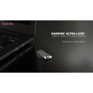 فلش مموری سن دیسک Ultra Luxe ظرفیت 64 گیگابایت با رابط USB 3.1 سرعت خواندن تا 150 مگابایت بر ثانیه، بدنه فلزی مقاوم، پشتیبانی از نرم‌افزار رمزگذاری اطلاعات