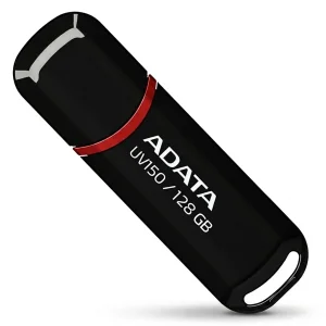 فلش مموری ای دیتا مدل UV150 ظرفیت 128 گیگابایت با رابط USB 3.2 Gen1 و پشتیبانی از انواع سیستم‌عامل، طراحی درپوش‌دار و سازگار با کامپیوتر، لپ‌تاپ، موبایل و تلویزیون