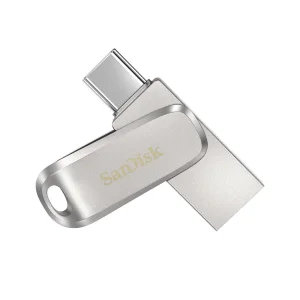 فلش مموری سن دیسک Ultra Dual Drive Luxe ظرفیت 512 گیگابایت با دو رابط USB 3.2 Type-C و Type-A، طراحی چرخشی، بدنه فلزی و سازگار با گوشی، تبلت، کامپیوتر و تلویزیون