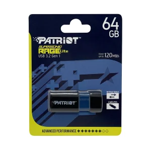 فلش مموری 64 گیگابایت پتریوت مدل Patriot RAGE LITE با رابط USB 3.2 سرعت انتقال تا 120 مگابایت بر ثانیه، مقاوم در برابر آب، ضربه، شوک و گرد و غبار، طراحی کشویی محافظ پورت، سازگار با ویندوز 7 تا 10، لینوکس و مک او اس