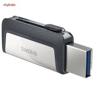 فلش‌مموری سن‌دیسک مدل Ultra Dual Drive USB Type-C ظرفیت 32 گیگابایت با دو درگاه USB3.1 و USB Type-C، سرعت انتقال تا 130 مگابایت بر ثانیه، قابلیت اتصال به گوشی و تبلت، طراحی جمع‌وجور و بدنه ترکیبی فلز و پلاستیک