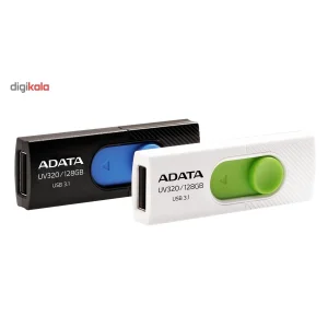 فلش مموری ای دیتا مدل UV320 ظرفیت 128 گیگابایت با درگاه USB 3.1 کشویی و سازگار با ویندوز، مک و لینوکس، انتقال داده با سرعت 10 گیگابیت بر ثانیه و طراحی جمع‌وجور