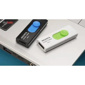 فلش مموری ای دیتا مدل UV320 ظرفیت 128 گیگابایت با درگاه USB 3.1 کشویی و سازگار با ویندوز، مک و لینوکس، انتقال داده با سرعت 10 گیگابیت بر ثانیه و طراحی جمع‌وجور