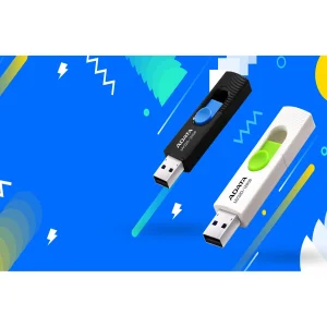 فلش مموری ای دیتا مدل UV320 ظرفیت 128 گیگابایت با درگاه USB 3.1 کشویی و سازگار با ویندوز، مک و لینوکس، انتقال داده با سرعت 10 گیگابیت بر ثانیه و طراحی جمع‌وجور