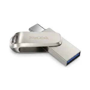 فلش مموری سن دیسک مدل Ultra Dual Drive Luxe ظرفیت 64 گیگابایت با رابط تایپ سی و USB 3.2 Gen 1، سرعت خواندن 400 مگابایت بر ثانیه، طراحی تاشو و سازگار با سیستم‌عامل‌های Android، PC، Mac و iPad Pro