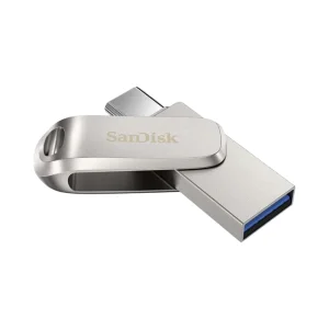 فلش مموری سن دیسک مدل Ultra Dual Drive Luxe ظرفیت 64 گیگابایت با رابط تایپ سی و USB 3.2 Gen 1، سرعت خواندن 400 مگابایت بر ثانیه، طراحی تاشو و سازگار با سیستم‌عامل‌های Android، PC، Mac و iPad Pro