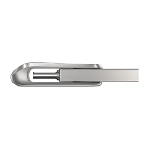 فلش مموری سن دیسک مدل Dual Drive Luxe ظرفیت 128 گیگابایت با طراحی چرخشی، دو رابط USB Type-C و USB Type-A، سرعت انتقال 150 مگابایت بر ثانیه، بدنه فلزی و سازگار با موبایل، تبلت، کامپیوتر و تلویزیون
