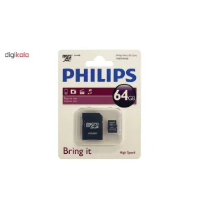 کارت حافظه‌ microSDXC فیلیپس مدل FM64MA45B کلاس 10 ظرفیت 64گیگابایت به همراه آداپتور SD
