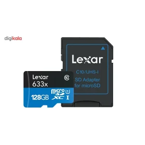 کارت حافظه‌ microSDXC لکسار مدل High-Performance کلاس 10 استاندارد UHS-I U1 سرعت 95MBps 633X همراه با آداپتور SD ظرفیت 128 گیگابایت