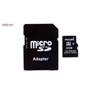 کارت حافظه‌ microSDHC فیلیپس مدل FM32MA45B کلاس 10 استاندارد U1 ظرفیت 32 گیگابایت به همراه آداپتور SD