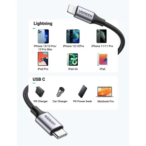 کابل تبدیل USB-C به لایتنینگ یوگرین مدل US304 طول 2 متر