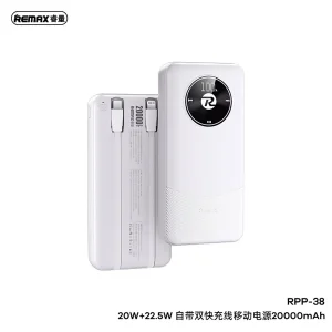 پاوربانک ریمکس مدل Fast Charge 2way ظرفیت 20000 میلی آمپر ساعت به همراه کابل USB-C و لایتنینگ