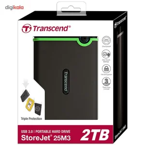 هارد اکسترنال ترنسند مدل StoreJet 25M3 ظرفیت دو ترابایت دارای رابط USB Type-A 2.0