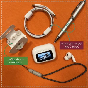هدفون بلوتوثی مدل PJD Pro2nd V5.4 Light دارای نویز کنسلینگ فعال (ANC)، درگاه شارژ USB Type-C، شارژ بی سیم، پشتیبانی از فرمان لمسی، نمایشگر روی صفحه محفظه شارژ، نشانگر LED