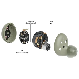 هدفون بلوتوثی سامسونگ مدل Galaxy Buds 2 با نویز کنسلینگ فعال (ANC)، درگاه شارژ USB Type-C، دارای میکروفون داخلی و دو میکروفون خارجی، مقاوم در برابر رطوبت و عرق