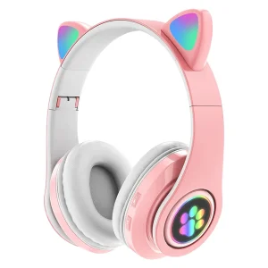 هدفون بلوتوثی مدل Earcat-B39 بدون قابلیت نویز کنسلینگ، درگاه شارژ microUSB، دارای میکروفون داخلی، با قابلیت تنظیم اندازه سری هدفون، دارای نورپردازی RGB