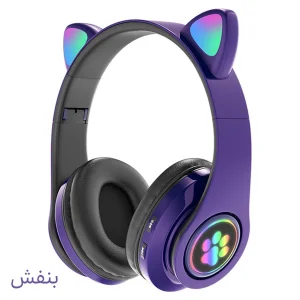 هدفون بلوتوثی مدل Earcat-B39 بدون قابلیت نویز کنسلینگ، درگاه شارژ microUSB، دارای میکروفون داخلی، با قابلیت تنظیم اندازه سری هدفون، دارای نورپردازی RGB