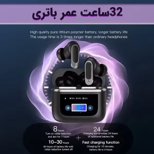 هدفون بلوتوثی لوکسار مدل V8 دارای نویز کنسلینگ فعال (ANC) و نویز کنسلینگ میکروفون (ENC)، درگاه شارژ UBC Type-C، دارای نمایشگر روی محفظه شارژ