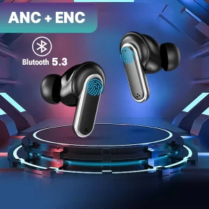هدفون بلوتوثی لوکسار مدل V8 دارای نویز کنسلینگ فعال (ANC) و نویز کنسلینگ میکروفون (ENC)، درگاه شارژ UBC Type-C، دارای نمایشگر روی محفظه شارژ