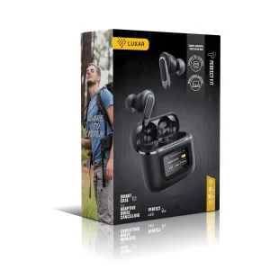 هدفون بلوتوثی لوکسار مدل V8 دارای نویز کنسلینگ فعال (ANC) و نویز کنسلینگ میکروفون (ENC)، درگاه شارژ UBC Type-C، دارای نمایشگر روی محفظه شارژ