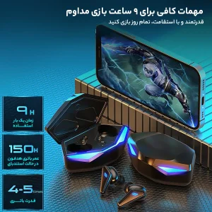 هدفون بلوتوثی مدل K55 با قابلیت حذف نویز (ANC)، درگاه شارژ USB Type-C، دارای کنترل لمسی روی گوشی‌ها، حالت Gaming، مقاومت در برابر رطوبت و عرق