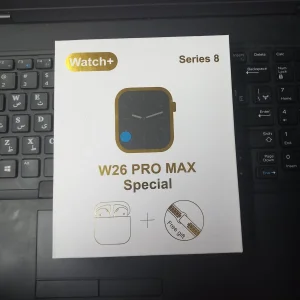 ساعت هوشمند مدل مدل w 26 Pro Max series8 2024 دارای قابلیت های صفحه نمایش رنگی، کنترل موسیقی (Music Player) بند سیلیکون