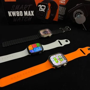 ساعت هوشمند 45 میلی متری مدل KW80 Max با بند سیلیکونی و شارژر