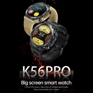 ساعت هوشمند مدل K56 Pro دارای قابلیت های شمارنده ضربان قلب، کنترل سطح اکسیژن خون، کنترل فشار خون، کنترل موسیقی، گام شمار، بند سیلیکونی