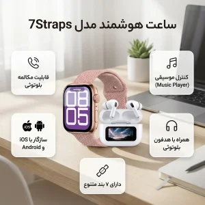 ساعت هوشمند 46 میلی متری ام ای 24 مدل 7Straps با بند سیلیکونی به همراه هدفون بلوتوثی