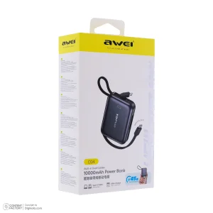 پاوربانک 45 وات اوی مدل C04 ظرفیت 10000 میلی‌آمپرساعت به همراه دو کابل USB-C و لایتنینگ