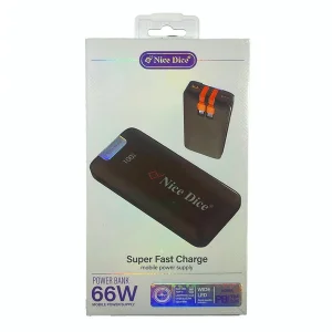 پاوربانک نایس دایس 22.5 وات مدل 124 ظرفیت 10000 میلی‌آمپرساعت به همراه دو کابل متصل USB-C و لایتنینگ