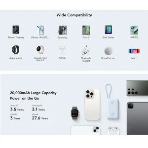 پاوربانک 30 وات وییسی مدل G2068 ظرفیت 20000 میلی‌آمپرساعت