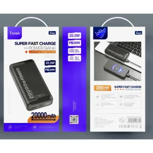 پاوربانک 22.5 وات تونک  مدل PH 82 ظرفیت 20000 میلی‌آمپرساعت به همراه کابل USB-C
