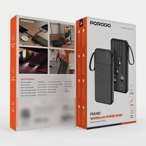 پاوربانک 10.5 وات پرودو مدل PIANO ظرفیت 10000 میلی‌آمپرساعت به همراه چهار عدد کابل MicroUSB/ USB-C / USB / لایتنینگ