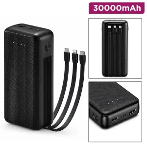 پاوربانک خورشیدی بی سیم 22.5وات وی لاو مدل V28 ظرفیت 30000میلی آمپر ساعت به هراه سه عدد کابل usb-c / لایتنینگ /MicroUSB